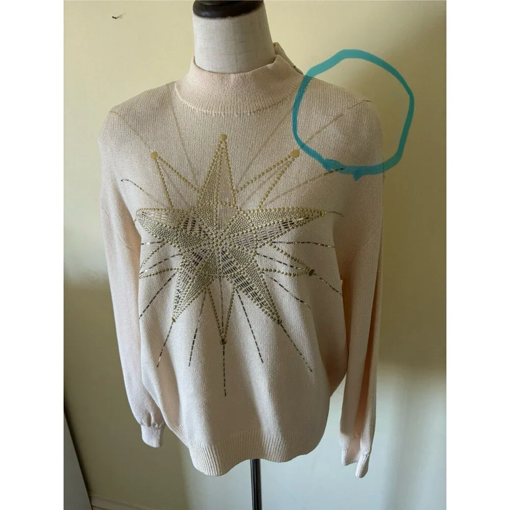 Vintage St John by Marie Gray Embellished Gold‎ & Cream Knit Sweater